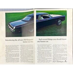 Chrysler Imperial Le Baron 4-Door Hardtop 1969 2 Page Vintage Print Ad 1969